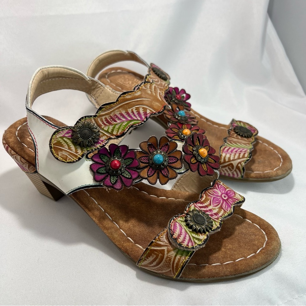 $120 L'Artiste By Spring Step Aromas Womens Size 39 US 8.5 Wedge Sandals Shoes